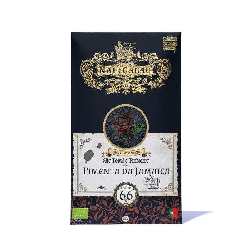 Tablete de Chocolate Negro São Tomé com Pimenta da Jamaica