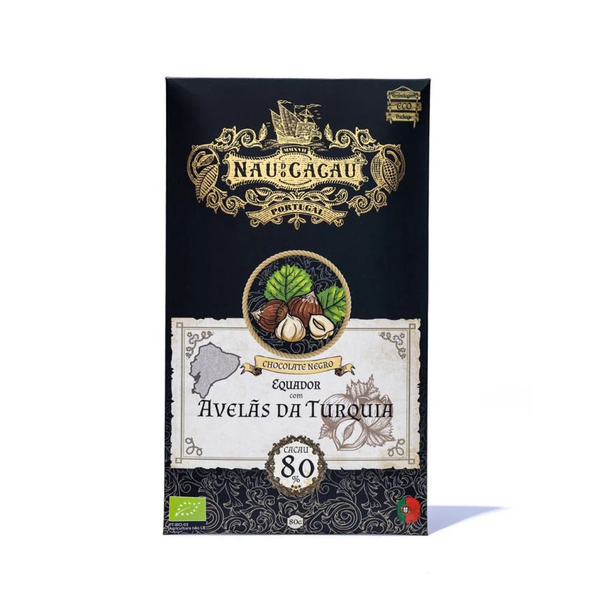 Chocolate Negro Equador com Avelãs da Turquia.